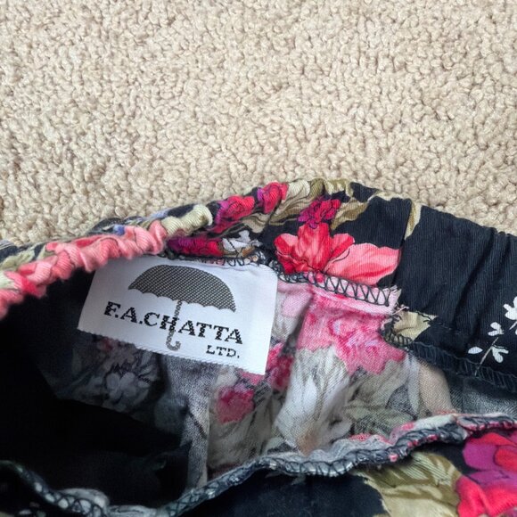 F A Chatta Ltd Skirt Womens 8 Black Pink Dark Floral Vintage Made in USA Midi - Picture 3 of 9